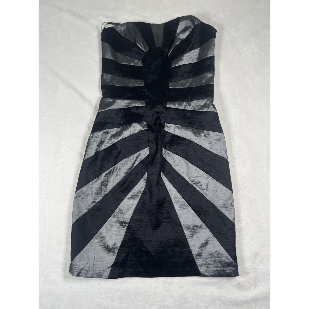 Jessica McClintock Dress Womens 8 Black Silver Strapless Cocktail Party Mini
